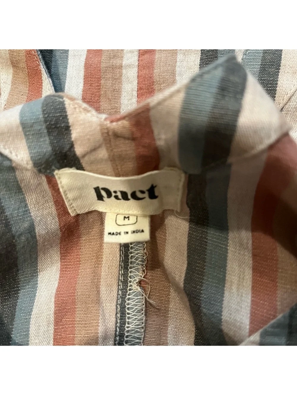NWT Pact Stucco Vertical Stripe Harbour Midi Dress Sz M Cotton Linen Blend - Picture 11 of 12